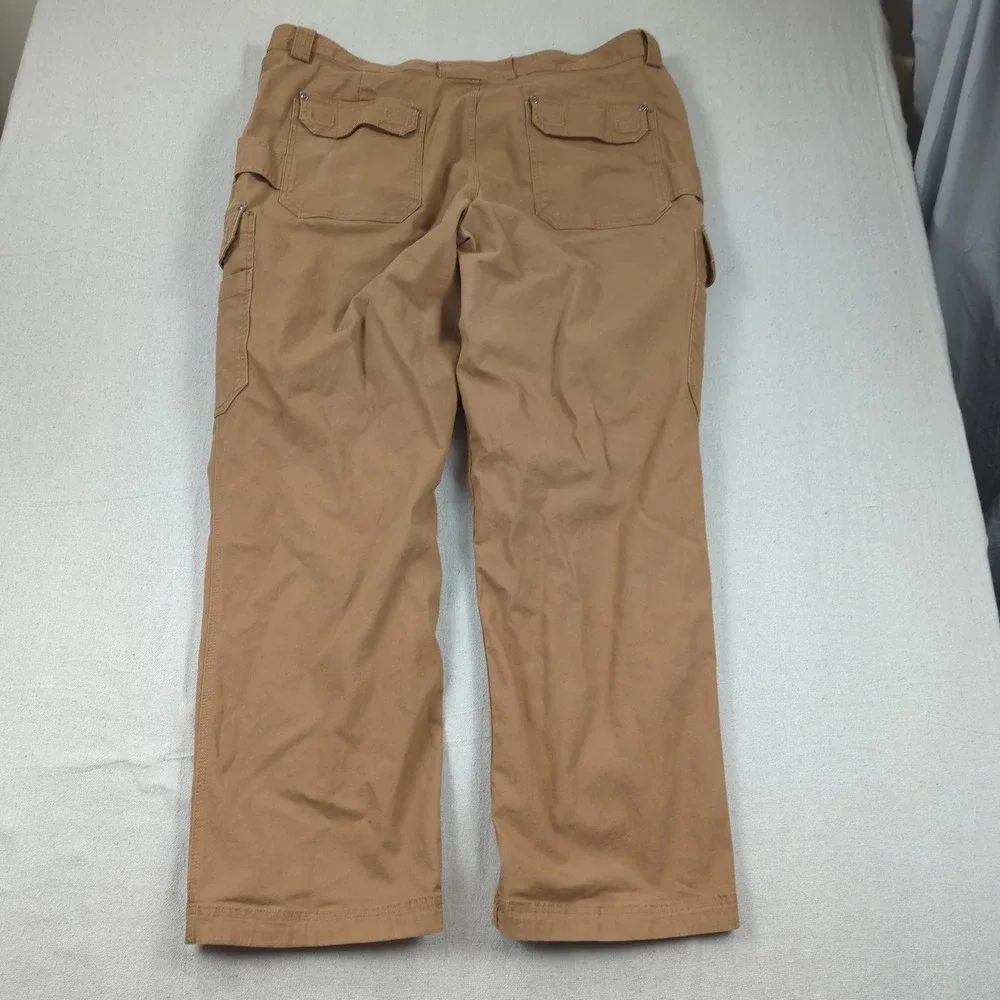 Duluth Trading Pants Mens 46x34 Khaki Flex Fire Hose Cargo Relaxed Utility